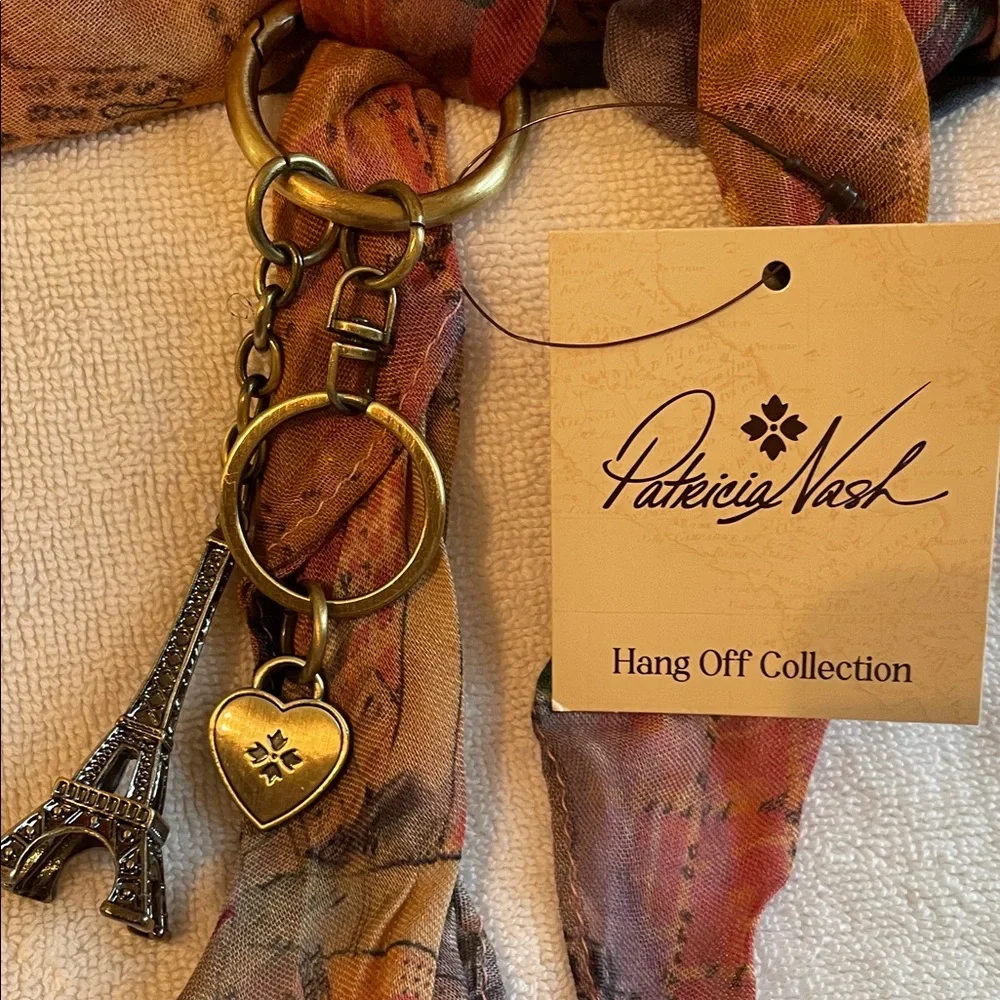 Patricia Nash Multicolor Scarf Paris Maps design with Eiffel Tower /Heart Charm - Picture 2 of 5